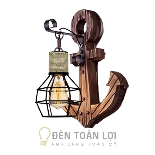 Đèn gỗ màu đen vách gỗ hình mỏ neo tàu thủy trang trí quán cafe