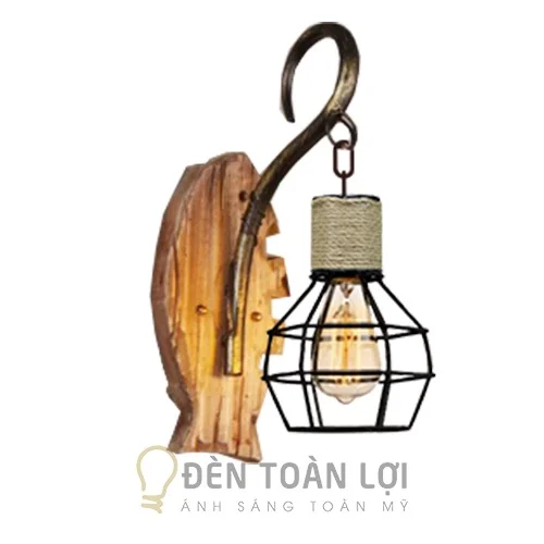 Đèn gỗ màu đen vách gỗ kiểu con cá trang trí quán cafe retro