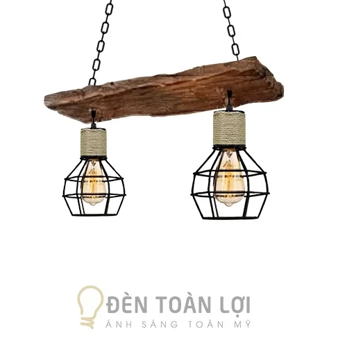 Đèn gỗ màu đen với 2 chao sắt