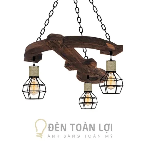 Đèn gỗ màu đen thả decor vintage