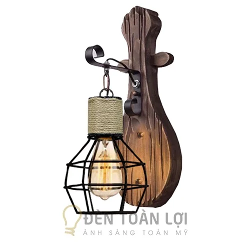Đèn gỗ màu đen vách gỗ hình chiếc đàn trang trí quán cafe vintage
