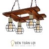 Đèn Gỗ: Mẫu đèn gỗ hình thang và chao sắt trang trí quán Vintage