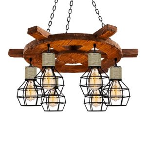 Đèn Gỗ: Mẫu đèn gỗ thả trần kiểu bánh lái tàu thuỷ decor phong cách Vintage