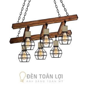 Đèn Gỗ: Mẫu đèn gỗ thả trần hình cái thang trang trí quán cafe