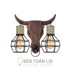 Đèn Gỗ: Mẫu đèn vách gỗ đầu trâu trang trí quán cafe Vintage
