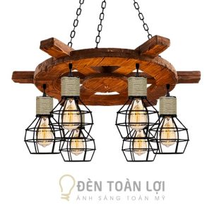 Đèn Gỗ: Mẫu đèn gỗ thả trần kiểu bánh lái tàu thuỷ decor phong cách Vintage