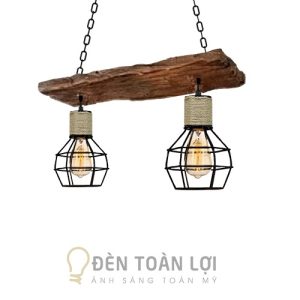 Đèn Gỗ: Mẫu đèn gỗ và 2 chao sắt quấn thừng đơn giản trang trí homestay