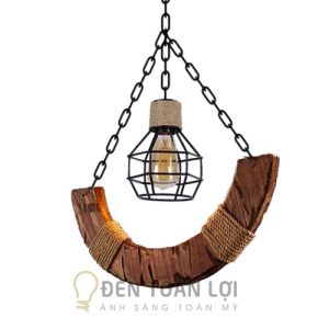 Đèn Gỗ: Mẫu đèn gỗ quấn thừng hình bán nguyệt trang trí bàn cafe