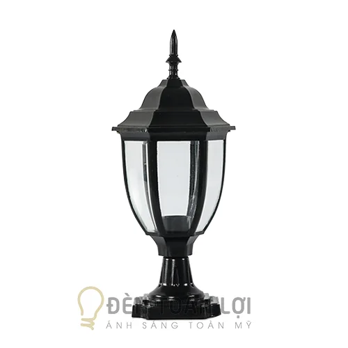 Đèn trụ công màu đen trụ nhỏ gắn cổng tường rào họa tiết đơn giản