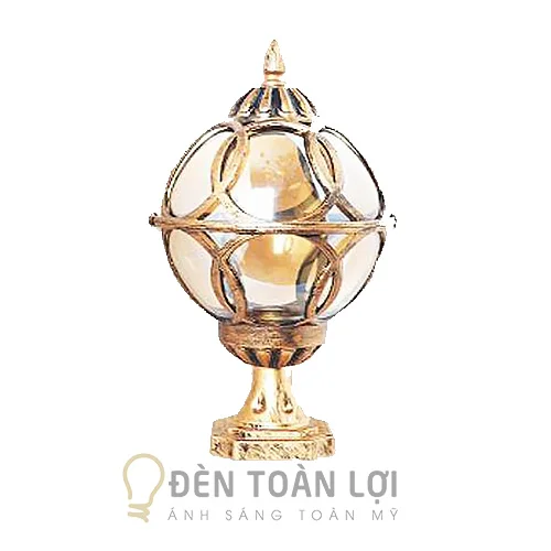 Đèn trụ công màu đen trang trí cột trụ ngoài trời kiểu quả bóng vàng