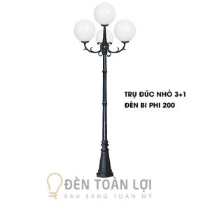 Đèn Trụ Cổng: Mẫu đèn trụ sân vườn trang trí, trụ đúc nhỏ 4 bóng bi 200mm (Sao chép)