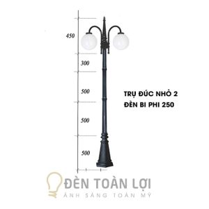 Đèn Trụ Cổng: Mẫu đèn trụ sân vườn 2 bóng bi 250mm