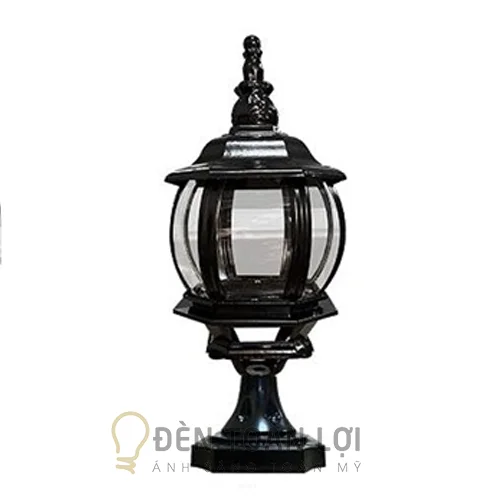 Đèn trụ cổng Tria thân bầu tròn màu đen
