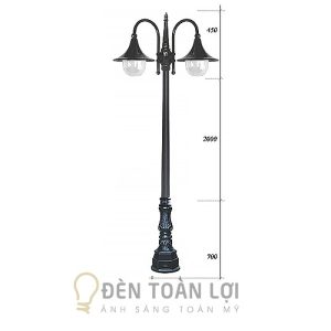Đèn Trụ Cổng: Mẫu đèn trụ bông đúc, đèn 2 choá cụp xuống