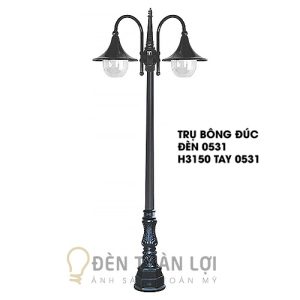 Đèn Trụ Cổng: Mẫu đèn trụ bông đúc, đèn 2 choá cụp xuống