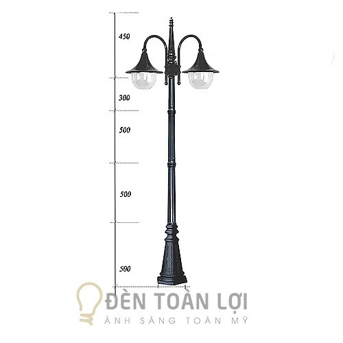 Đèn trụ đúc nhỏ 2 choá nón cụp xuống