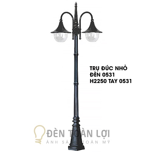Đèn trụ đúc nhỏ 2 choá nón nhìn gần