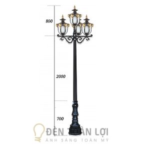 Đèn Trụ Cổng: Mẫu đèn trụ đúc bông lớn 3+1, đầu đèn mã 37 sang trọng