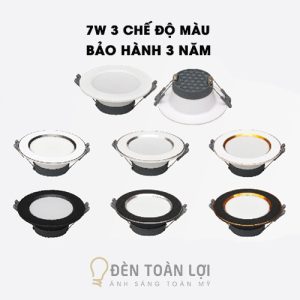 Đèn LED âm trần 7W 3 chế độ màu chóa đen bảo hành 3 năm
