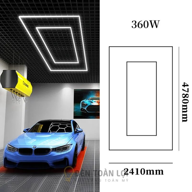 Đèn gara ô tô kiểu 2 hình chữ nhật đồng tâm 360W