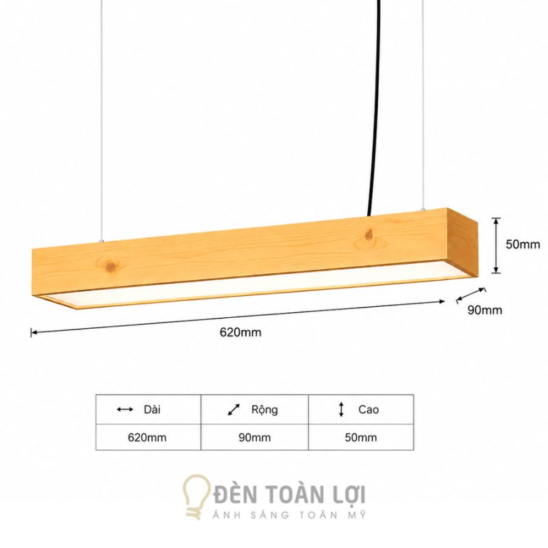 Đèn Thả Hộp Gỗ Thông Văn Phòng 600mm 18W
