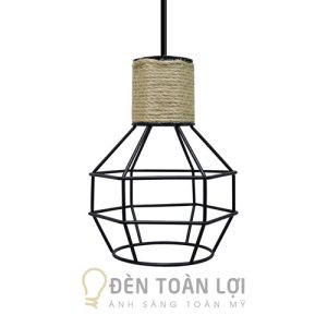 Đèn Thả: Mẫu đèn thả rọ sắt quả lựu đạn quấn thừng trang trí quán cafe