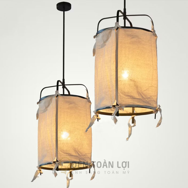 Đèn vải khung sắt đơn giản thả trần – ánh sáng ấm, tối giản | Đèn Toàn Lợi