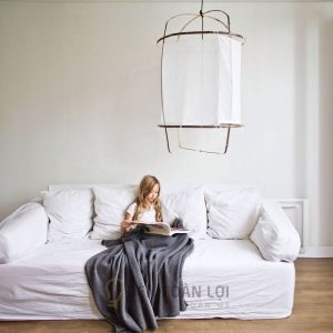 Đèn vải khung sắt đơn giản thả trần – ánh sáng ấm, tối giản | Đèn Toàn Lợi