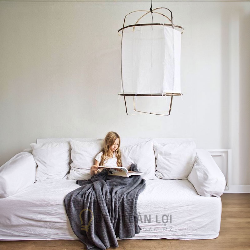 Đèn vải khung sắt đơn giản thả trần – ánh sáng ấm, tối giản | Đèn Toàn Lợi