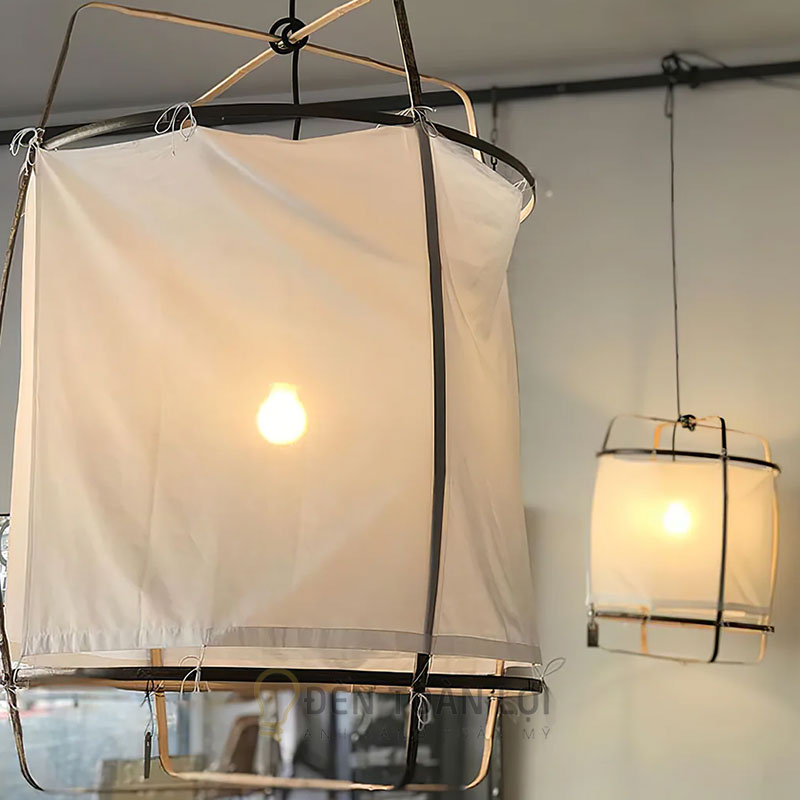 Đèn vải khung sắt đơn giản thả trần – ánh sáng ấm, tối giản | Đèn Toàn Lợi