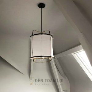 Đèn vải khung sắt đơn giản thả trần – ánh sáng ấm, tối giản | Đèn Toàn Lợi