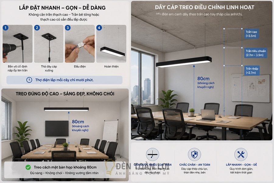 Đèn thả văn phòng lắp đặt ở văn phòng như thế nào cho đúng