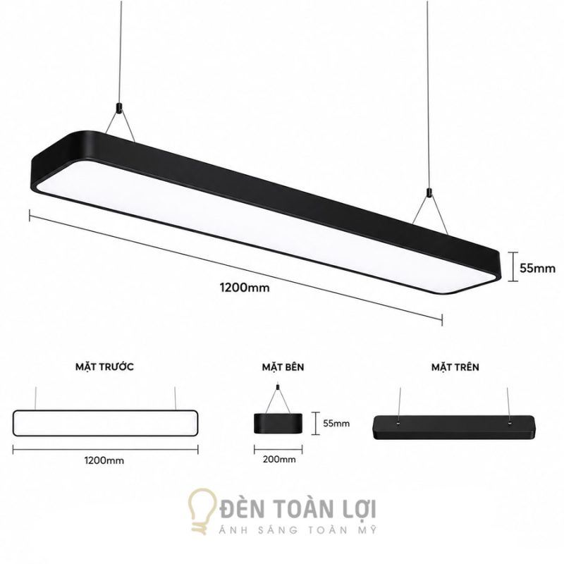 Kích thước Mẫu đèn thả văn phòng 1,2m rộng 200mm