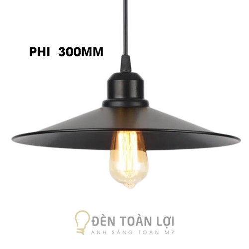Đèn thả đĩa bay 300mm vành chao xoè rộng, nhìn rõ bóng Edison