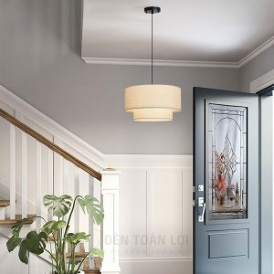 Mẫu đèn vải kiểu trụ tròn 2 tầng thả trần trang trí