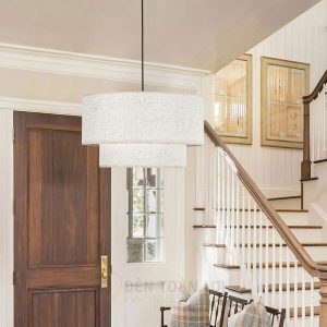 Mẫu đèn vải kiểu trụ tròn 2 tầng thả trần trang trí