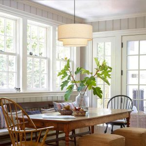 Mẫu đèn vải kiểu trụ tròn 2 tầng thả trần trang trí