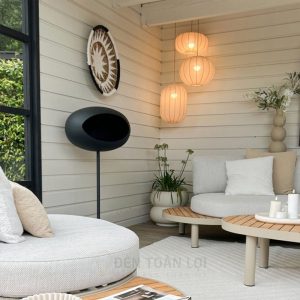 Bộ đèn vải thả trần 3 dáng tròn bầu dài trang trí phòng khách, bàn sofa