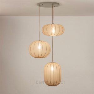 Bộ đèn vải thả trần 3 dáng tròn bầu dài trang trí phòng khách, bàn sofa