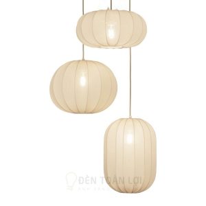 Bộ đèn vải thả trần 3 dáng tròn bầu dài trang trí phòng khách, bàn sofa