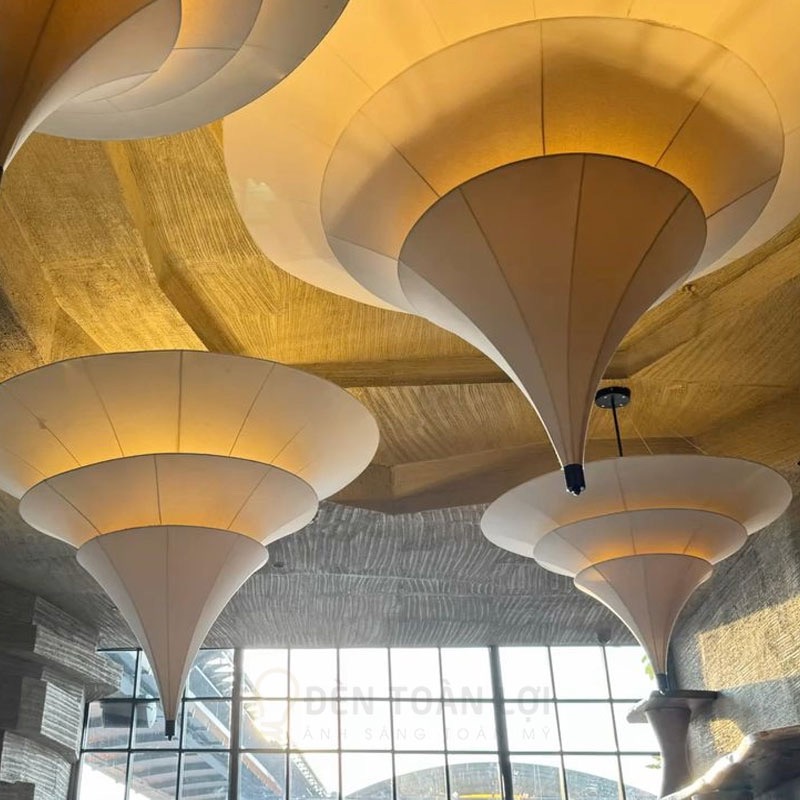 Đèn vải hình nón nhiều tầng thả trần trang trí phong cách vintage hoài cổ