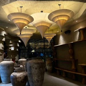 Đèn vải hình nón nhiều tầng thả trần trang trí phong cách vintage hoài cổ