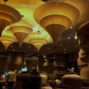 Đèn vải hình nón nhiều tầng thả trần trang trí phong cách vintage hoài cổ