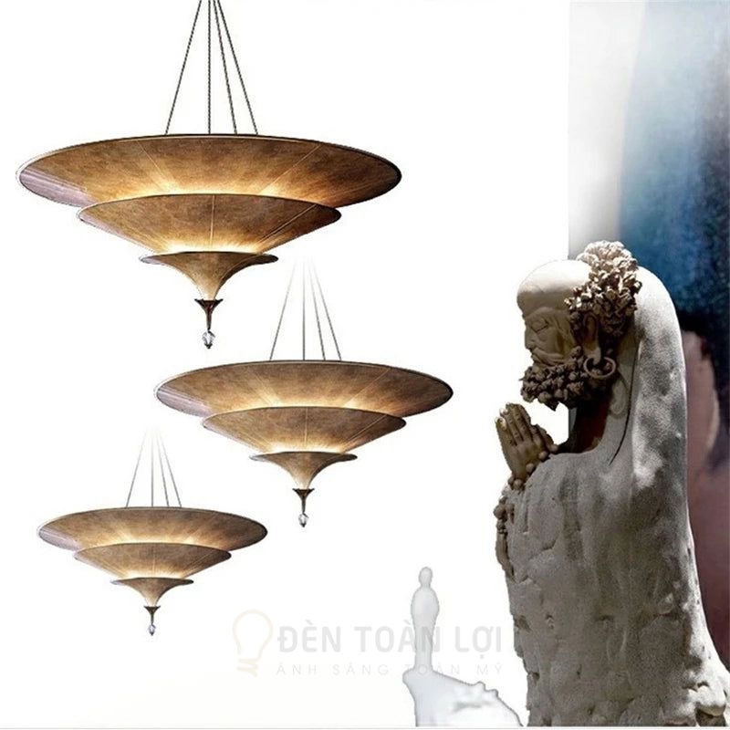 Đèn vải hình nón nhiều tầng thả trần trang trí phong cách vintage hoài cổ