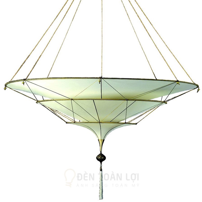 Đèn vải hình nón nhiều tầng thả trần trang trí phong cách vintage hoài cổ