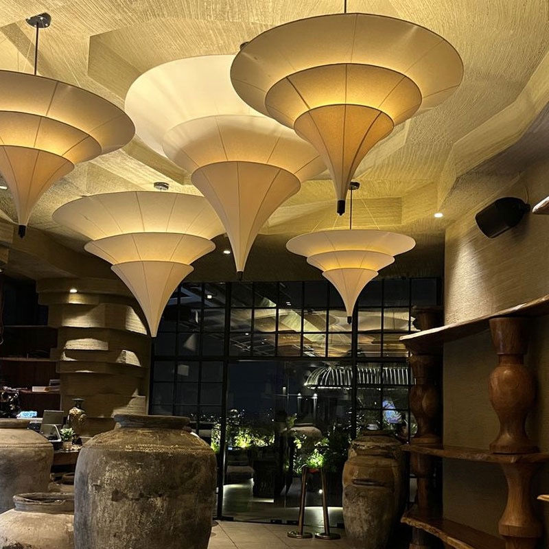 Đèn vải hình nón nhiều tầng thả trần trang trí phong cách vintage hoài cổ