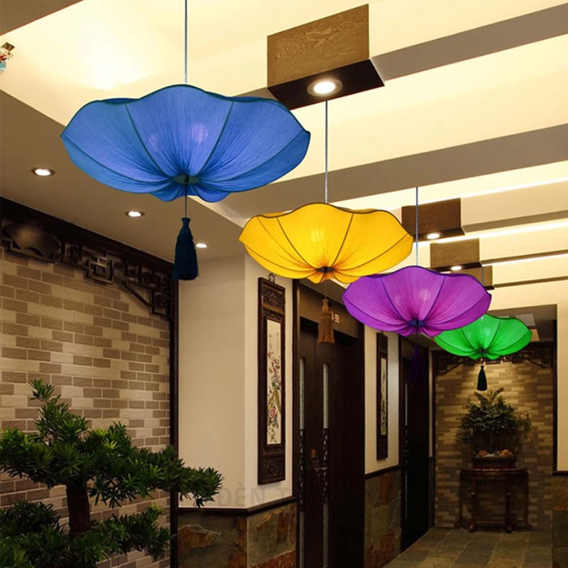 Đèn Vải Lá Sen Trang Trí Nhà Hàng Chay, Phòng Thiền, Chùa Chiền