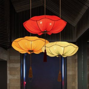 Đèn Vải Lá Sen Trang Trí Nhà Hàng Chay, Phòng Thiền, Chùa Chiền
