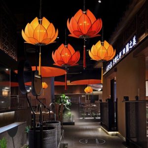Đèn thả vải hình hoa sen trang trí nhà hàng chay, chùa, phòng thiền