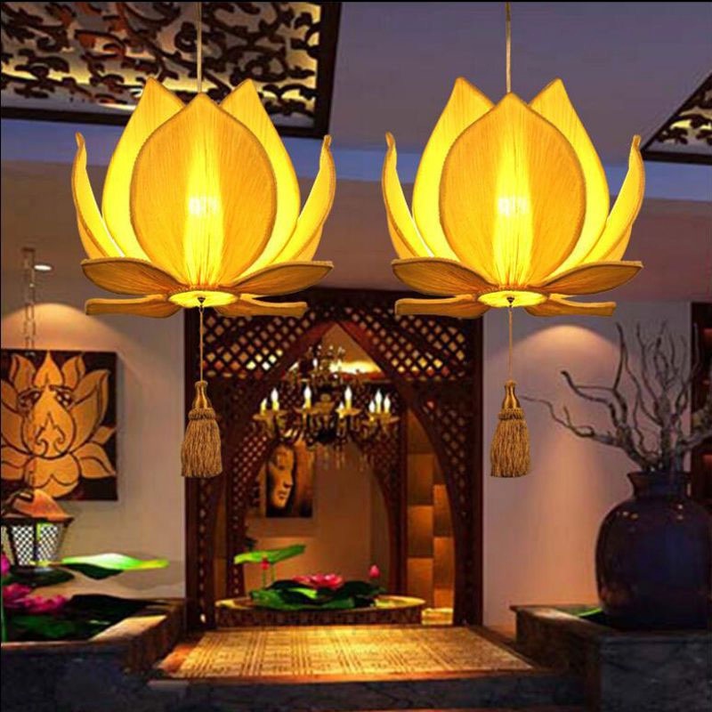 Đèn thả vải hình hoa sen trang trí nhà hàng chay, chùa, phòng thiền